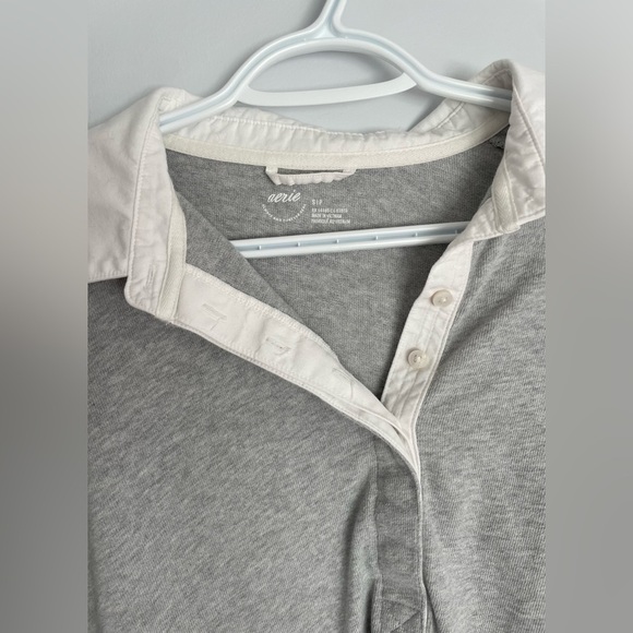 Aerie Polo Collar Light Gray Cropped Long-sleeve - Picture 5 of 7
